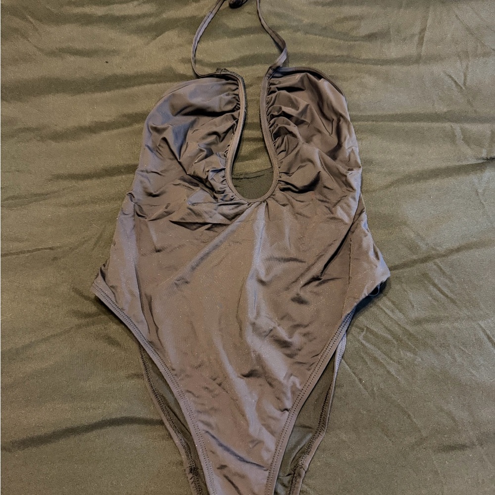 Good American Halter One-Piece Swimsuit in Brown